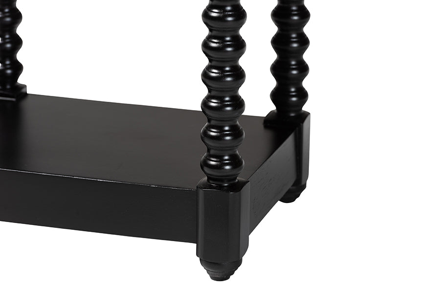 Baxton Studio Terentia Nightstand with Bobbin Legs - 1-Drawer Bedroom Side Table with Storage Shelf, Black