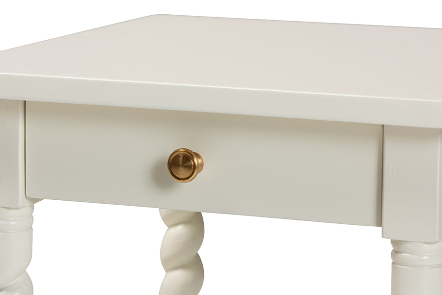 Baxton Studio Niklas Nightstand with Twisted Legs - 1-Drawer Bedroom Side Table with Storage Shelf, White