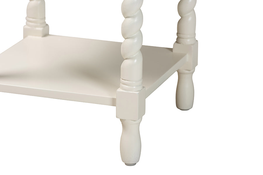 Baxton Studio Niklas Nightstand with Twisted Legs - 1-Drawer Bedroom Side Table with Storage Shelf, White