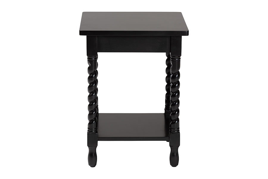 Baxton Studio Niklas Nightstand with Twisted Legs - 1-Drawer Bedroom Side Table with Storage Shelf, Black