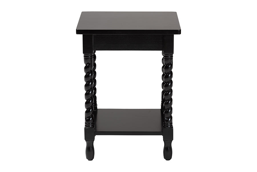 Baxton Studio Niklas Nightstand with Twisted Legs - 1-Drawer Bedroom Side Table with Storage Shelf, Black