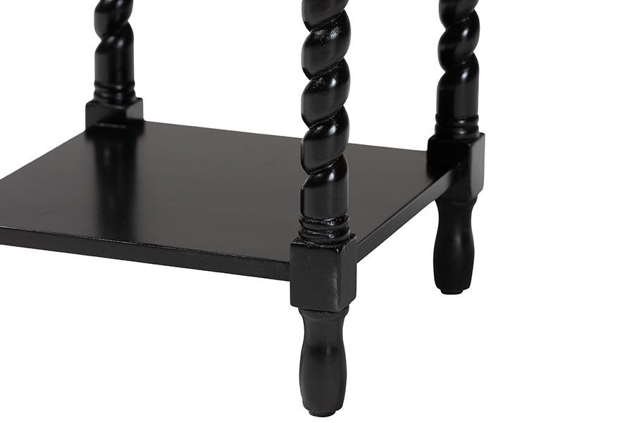 Baxton Studio Niklas Nightstand with Twisted Legs - 1-Drawer Bedroom Side Table with Storage Shelf, Black