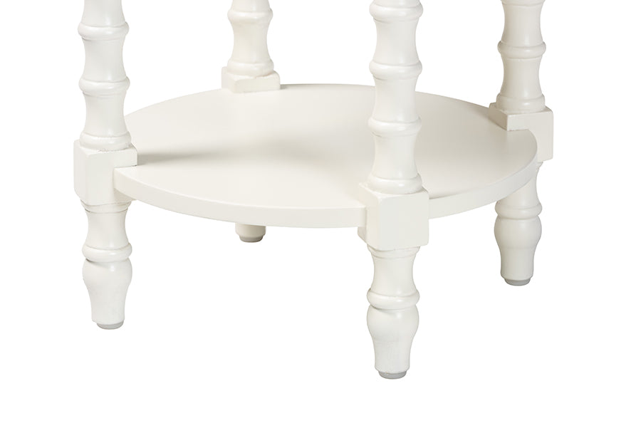 Baxton Studio Sally Round Nightstand with Bamboo Inspired Legs - Scalloped Bedroom Side Table with Open Shelf, White