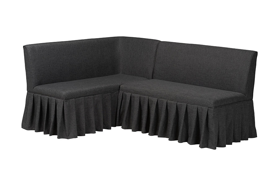 Baxton Studio Bryna 2-Piece Fabric Upholstered Dining Nook Bench Set - Corner Kitchen Banquette Seating with Skirted Base, L-Shaped Breakfast Nook for Small Spaces, Dark Grey