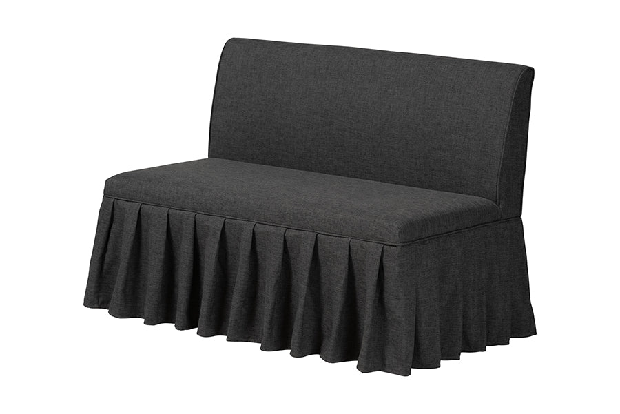 Baxton Studio Bryna 2-Piece Fabric Upholstered Dining Nook Bench Set - Corner Kitchen Banquette Seating with Skirted Base, L-Shaped Breakfast Nook for Small Spaces, Dark Grey