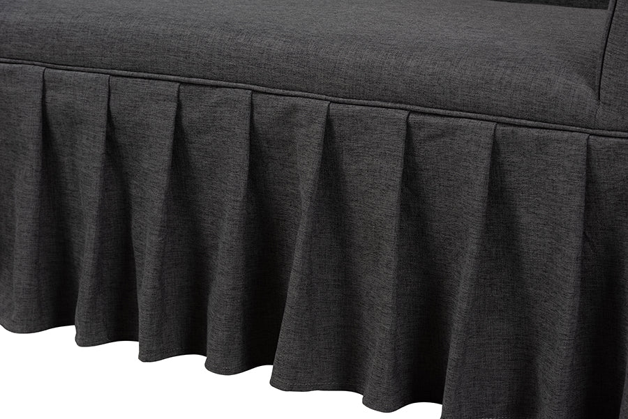 Baxton Studio Bryna 2-Piece Fabric Upholstered Dining Nook Bench Set - Corner Kitchen Banquette Seating with Skirted Base, L-Shaped Breakfast Nook for Small Spaces, Dark Grey
