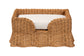 bali & pari Belita Natural Rattan Pet Bed with Scalloped Base - Handwoven Wicker Enclosed Lounge Bed for Dogs or Cats with Removable Cushion, 27.6"
