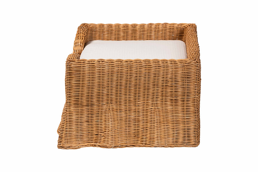bali & pari Belita Natural Rattan Pet Bed with Scalloped Base - Handwoven Wicker Enclosed Lounge Bed for Dogs or Cats with Removable Cushion, 27.6"