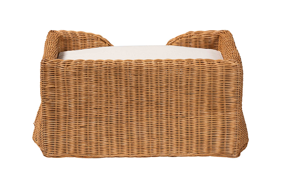 bali & pari Belita Natural Rattan Pet Bed with Scalloped Base - Handwoven Wicker Enclosed Lounge Bed for Dogs or Cats with Removable Cushion, 27.6"