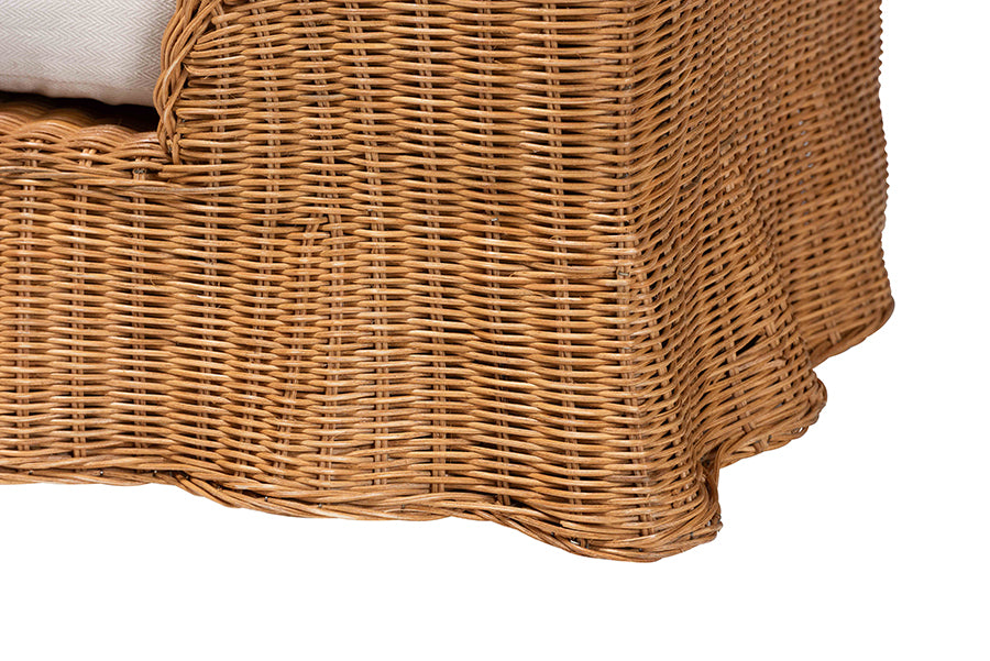 bali & pari Belita Natural Rattan Pet Bed with Scalloped Base - Handwoven Wicker Enclosed Lounge Bed for Dogs or Cats with Removable Cushion, 27.6"