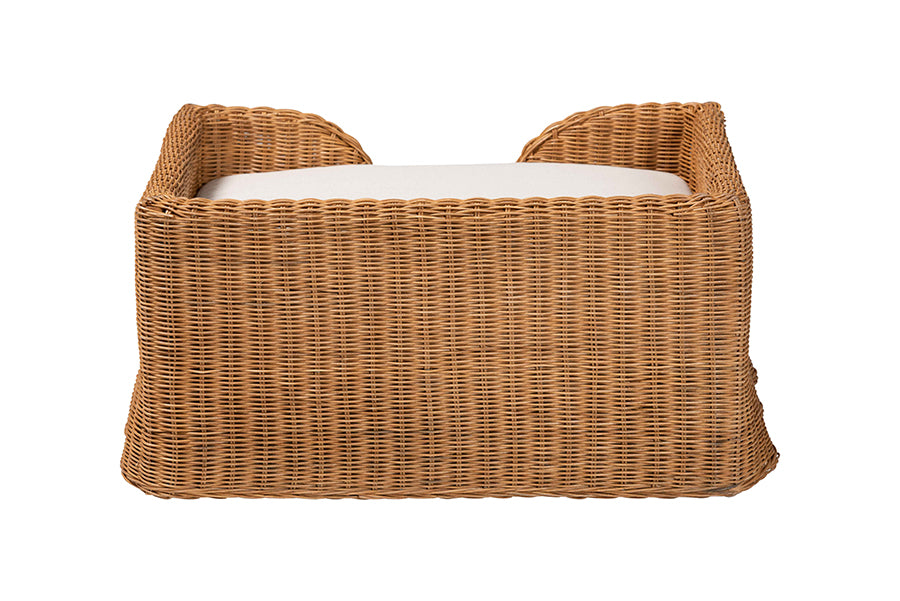 bali & pari Belita Natural Rattan Pet Bed with Scalloped Base - Handwoven Wicker Enclosed Lounge Bed for Dogs or Cats with Removable Cushion, 30.2"