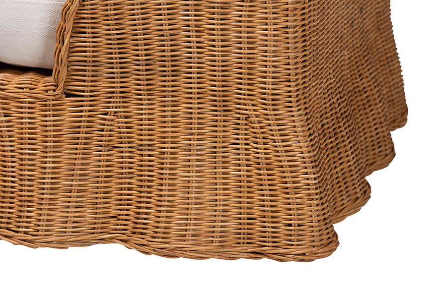 bali & pari Belita Natural Rattan Pet Bed with Scalloped Base - Handwoven Wicker Enclosed Lounge Bed for Dogs or Cats with Removable Cushion, 30.2"