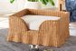 bali & pari Belita Natural Rattan Pet Bed with Scalloped Base - Handwoven Wicker Enclosed Lounge Bed for Dogs or Cats with Removable Cushion, 30.2"