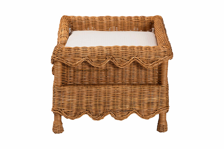 bali & pari Papina Natural Rattan Pet Bed with Scalloped Sides - Handwoven Wicker Enclosed Lounge Bed for Dogs and Cats with Removable Cushion, 25.6"