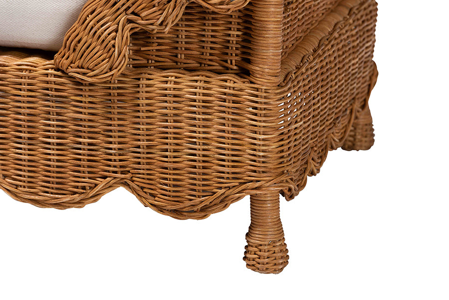 bali & pari Papina Natural Rattan Pet Bed with Scalloped Sides - Handwoven Wicker Enclosed Lounge Bed for Dogs and Cats with Removable Cushion, 25.6"