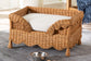 bali & pari Papina Natural Rattan Pet Bed with Scalloped Sides - Handwoven Wicker Enclosed Lounge Bed for Dogs and Cats with Removable Cushion, 25.6"