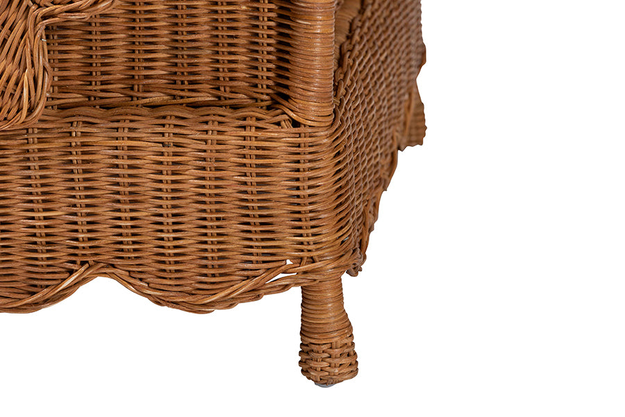 bali & pari Papina Natural Rattan Pet Bed with Scalloped Sides - Handwoven Wicker Enclosed Lounge Bed for Dogs and Cats with Removable Cushion, 31.5"