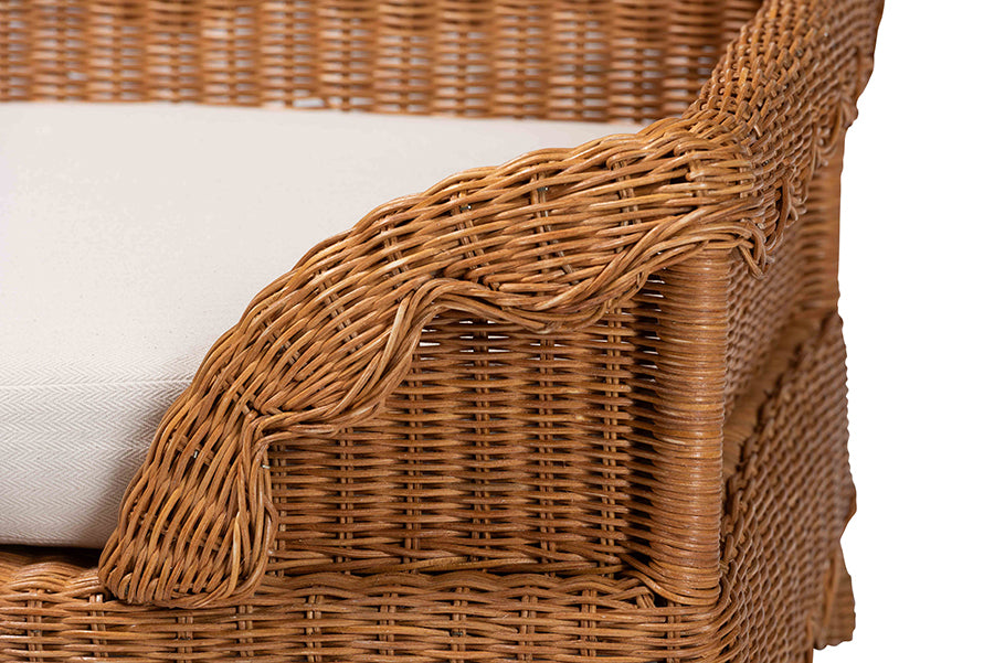 bali & pari Papina Natural Rattan Pet Bed with Scalloped Sides - Handwoven Wicker Enclosed Lounge Bed for Dogs and Cats with Removable Cushion, 31.5"