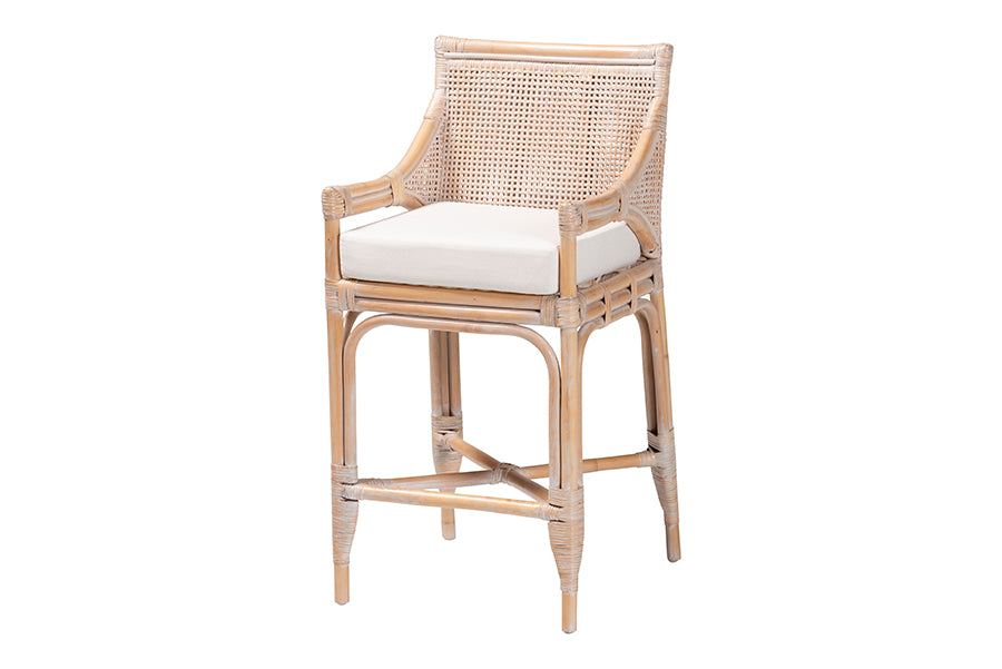 bali & pari Allen Natural Rattan Counter Stool - Handwoven Wicker Stool with Lattice Back and Removable Cushion, Counter Height Seating for Kitchen Island or Lounge
