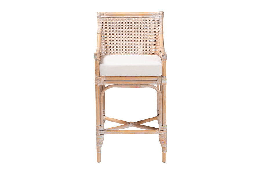 bali & pari Allen Natural Rattan Counter Stool - Handwoven Wicker Stool with Lattice Back and Removable Cushion, Counter Height Seating for Kitchen Island or Lounge