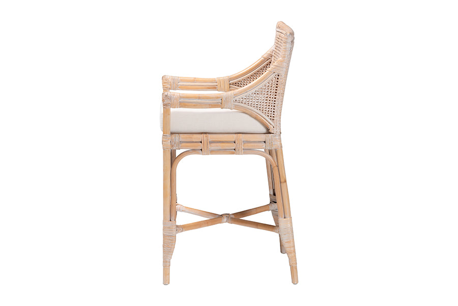 bali & pari Allen Natural Rattan Counter Stool - Handwoven Wicker Stool with Lattice Back and Removable Cushion, Counter Height Seating for Kitchen Island or Lounge