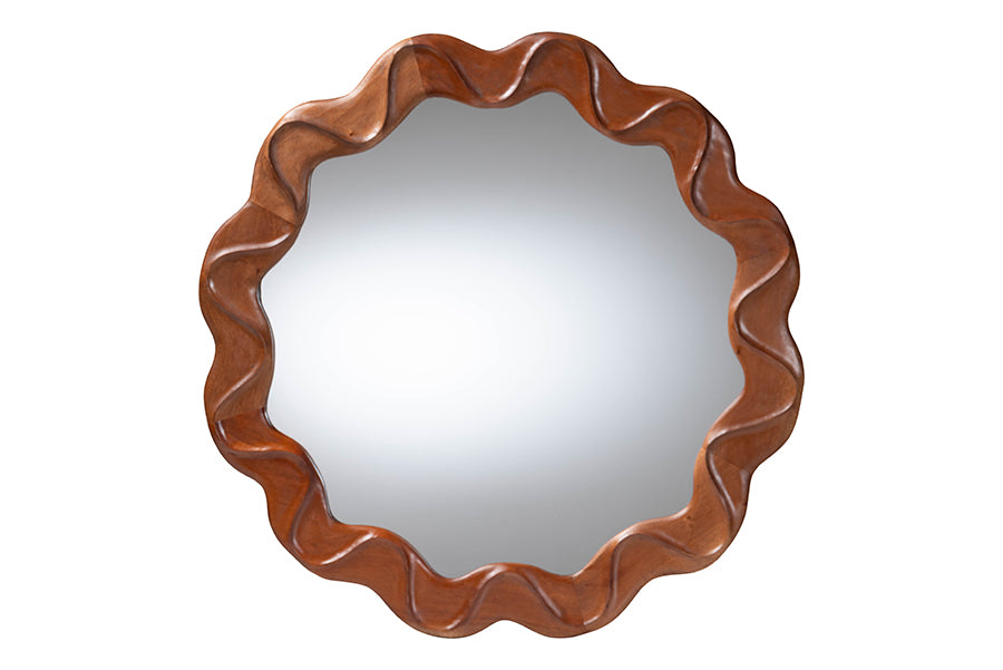 bali & pari Bahati Round Wall Mirror with Sculpted Wavy Frame - Decorative Accent Mirror for Entryway, Bedroom, or Living Room