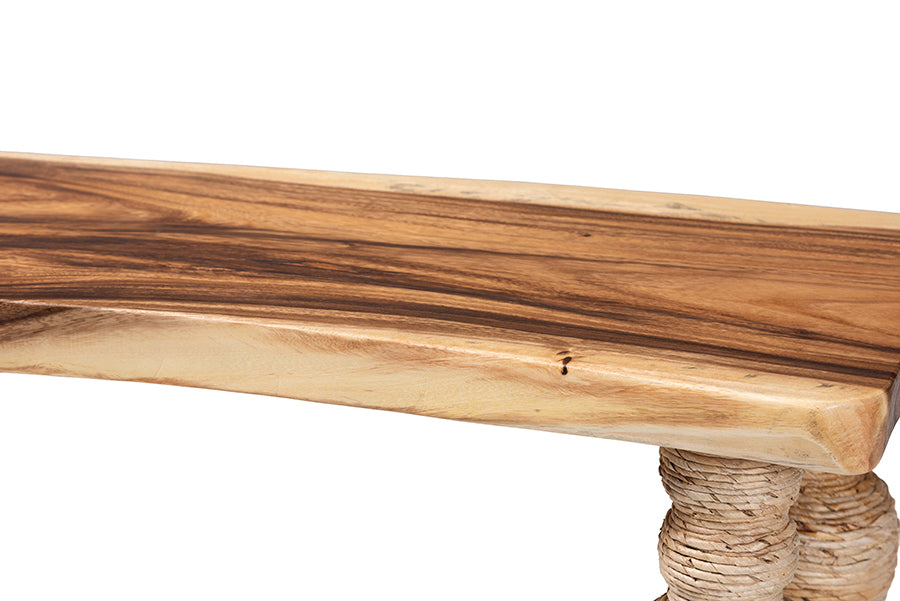bali & pari Nasnan Teak Wood Console Table with Seagrass and Bobbin Legs - Sculptural Narrow Entryway Table with Hand-wrapped Turned Legs for Hallway, Living Room, or Walkway