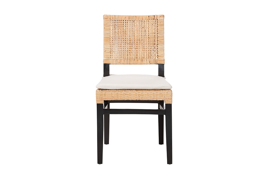 bali & pari Lesia Natural Rattan Dining Chair with Cushion - Handwoven Wicker Side Chair with Mahogany Wood Frame, Coastal Boho Style Seating for Kitchen or Dining Room, Espresso Brown