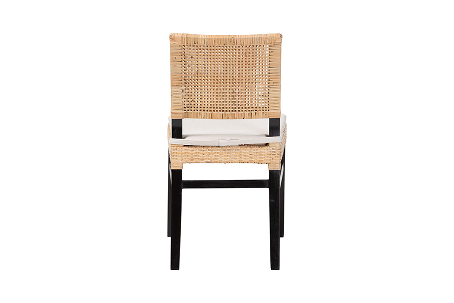 bali & pari Lesia Natural Rattan Dining Chair with Cushion - Handwoven Wicker Side Chair with Mahogany Wood Frame, Coastal Boho Style Seating for Kitchen or Dining Room, Espresso Brown
