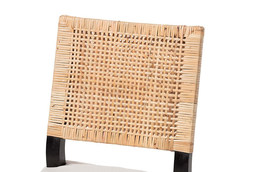 bali & pari Lesia Natural Rattan Dining Chair with Cushion - Handwoven Wicker Side Chair with Mahogany Wood Frame, Coastal Boho Style Seating for Kitchen or Dining Room, Espresso Brown