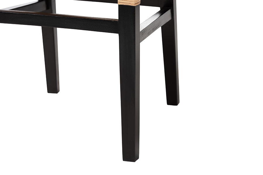 bali & pari Lesia Natural Rattan Dining Chair with Cushion - Handwoven Wicker Side Chair with Mahogany Wood Frame, Coastal Boho Style Seating for Kitchen or Dining Room, Espresso Brown