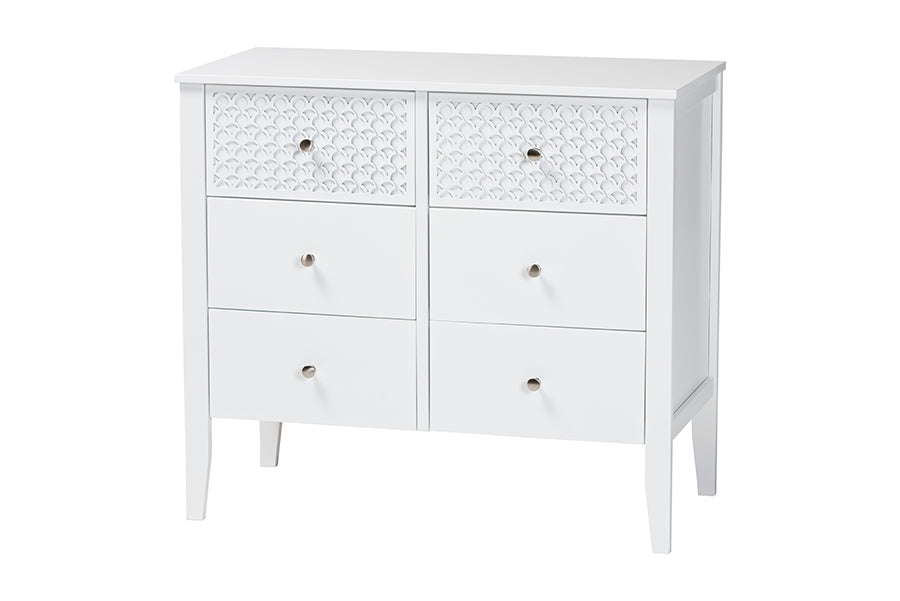 Baxton Studio Lara Twin 4-Piece Bedroom Set - Modern Wood Bed Frame with Matching Nightstands and Dresser, Decorative Laser-Cut Overlay, White