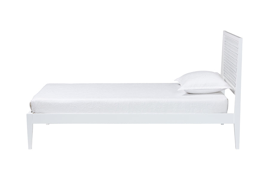 Baxton Studio Lara Twin Platform Bed - Modern Wood Bed Frame with Laser-Cut Decorative Headboard Overlay, White