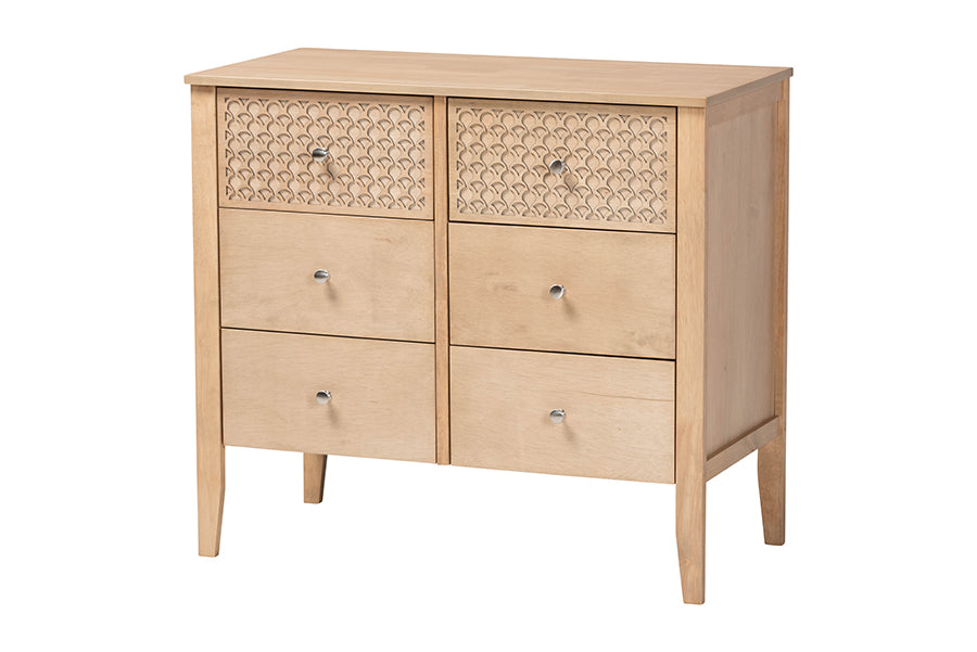 Baxton Studio Lara Twin 4-Piece Bedroom Set - Modern Wood Bed Frame with Matching Nightstands and Dresser, Decorative Laser-Cut Overlay, oak Brown