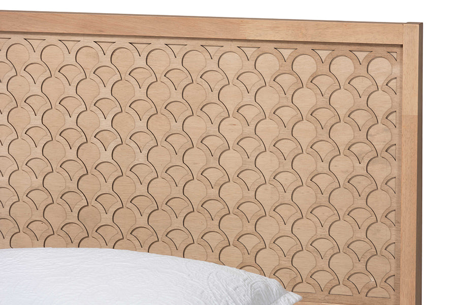 Baxton Studio Lara Twin 4-Piece Bedroom Set - Modern Wood Bed Frame with Matching Nightstands and Dresser, Decorative Laser-Cut Overlay, oak Brown