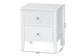Baxton Studio Lara Nightstand - 2-Drawer Bedside Table with Laser-Cut Geometric Overlay for Bedroom or Guest Room, White