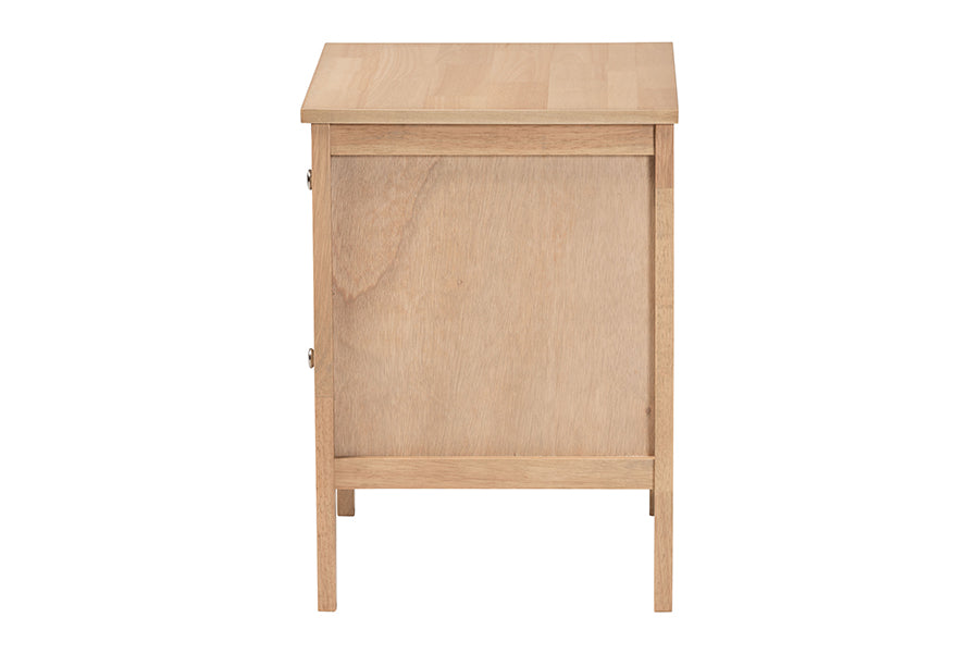Baxton Studio Lara Nightstand - 2-Drawer Bedside Table with Laser-Cut Geometric Overlay for Bedroom or Guest Room, Oak Brown