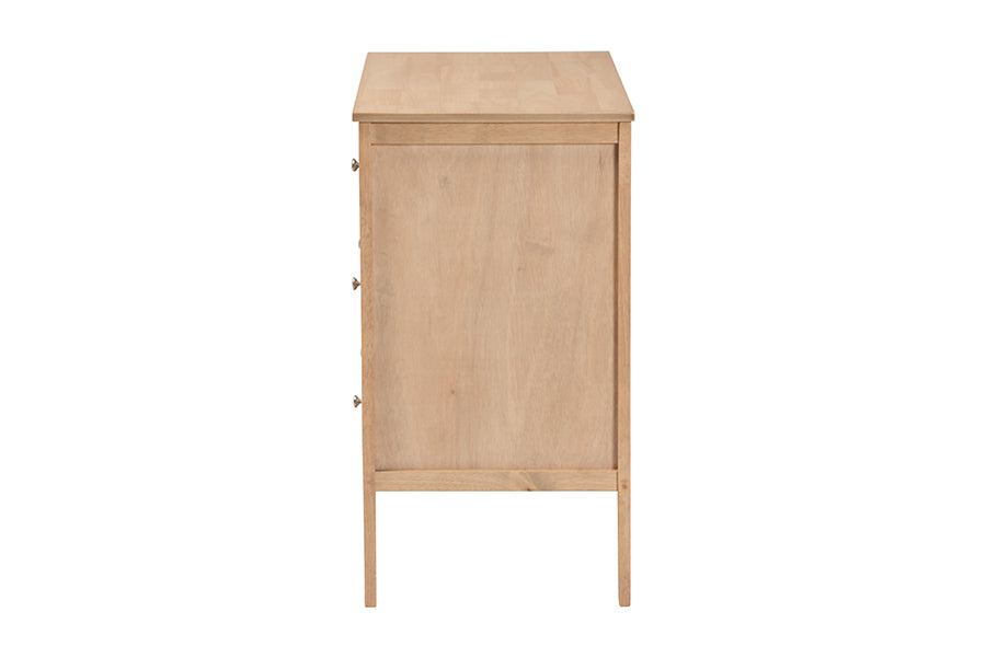 Baxton Studio Lara Dresser - 6-Drawer Bedroom Storage Chest with Laser-Cut Geometric Overlay for Clothing and Organization, Oak Brown
