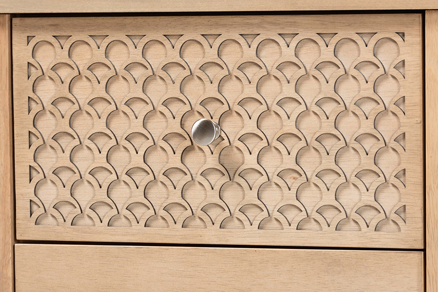 Baxton Studio Lara Dresser - 6-Drawer Bedroom Storage Chest with Laser-Cut Geometric Overlay for Clothing and Organization, Oak Brown