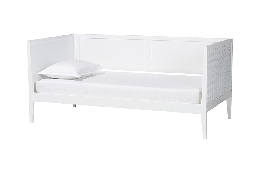 Baxton Studio Lara Twin Daybed - Modern Wood Bed Frame with Wraparound Laser-Cut Decorative Headboard Overlay, White
