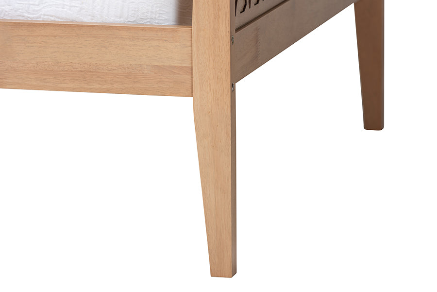 Baxton Studio Lara Twin Daybed - Modern Wood Bed Frame with Wraparound Laser-Cut Decorative Headboard Overlay, Oak Brown