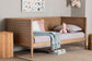Baxton Studio Lara Twin Daybed - Modern Wood Bed Frame with Wraparound Laser-Cut Decorative Headboard Overlay, Oak Brown