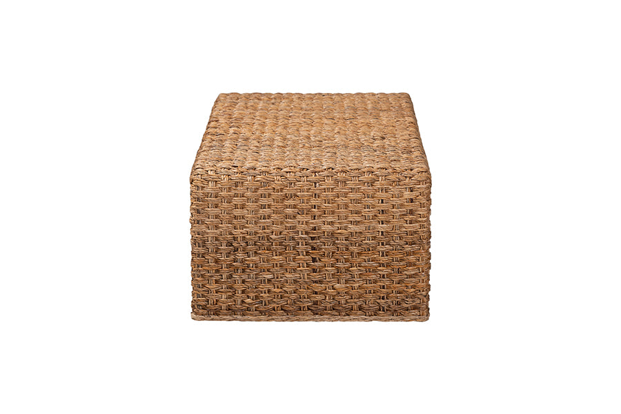 bali & pari Alda Handwoven Seagrass Coffee Table - Rustic Wicker Waterfall Accent Table for Living Room or Sunroom