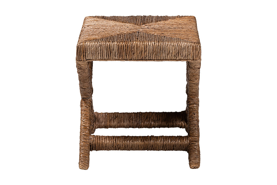 bali & pari Alda Woven Seagrass Ottoman - Handwoven Wicker Accent Stool with X Base, Boho Coastal Seating