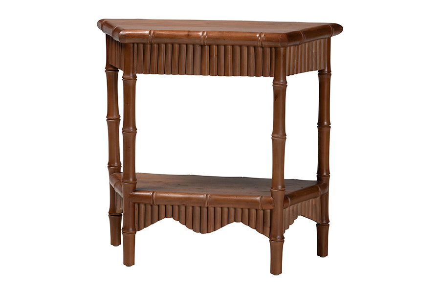 bali & pari Alessa Mahogany Wood Console Table - Fluted Wood Accent Table with Bamboo Motif and Two-Tier Display for Living Room, Entryway, or Hallway, 32 in.