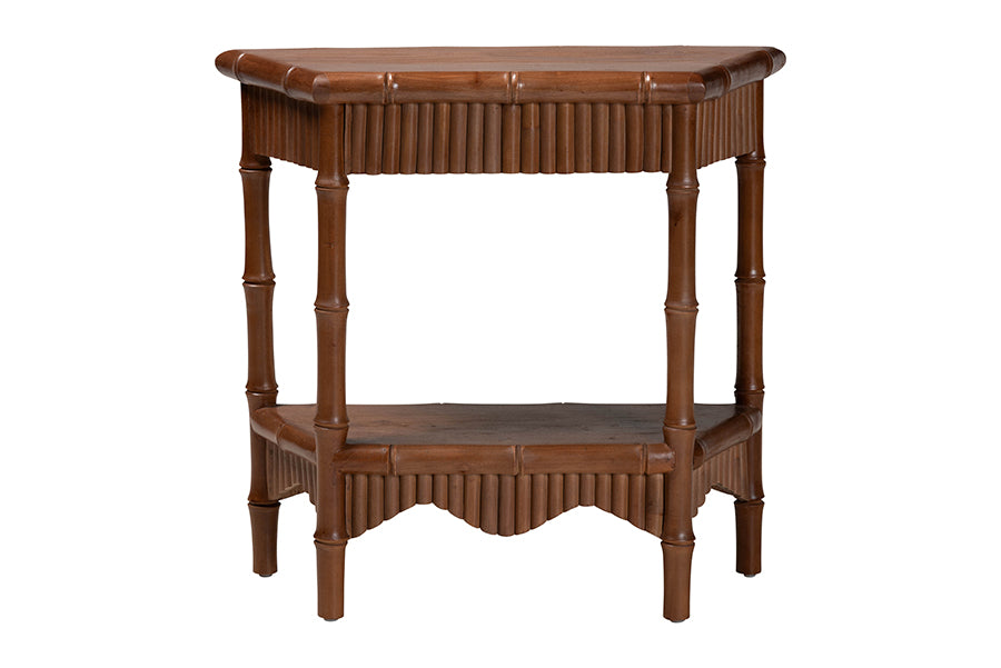 bali & pari Alessa Mahogany Wood Console Table - Fluted Wood Accent Table with Bamboo Motif and Two-Tier Display for Living Room, Entryway, or Hallway, 32 in.