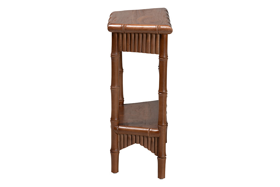 bali & pari Alessa Mahogany Wood Console Table - Fluted Wood Accent Table with Bamboo Motif and Two-Tier Display for Living Room, Entryway, or Hallway, 32 in.