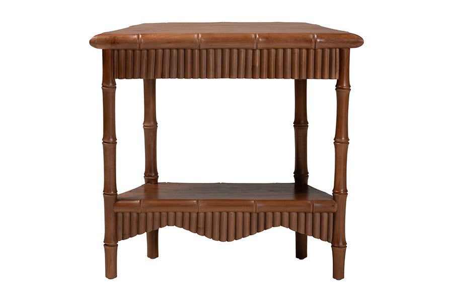 bali & pari Alessa Mahogany Wood Console Table - Fluted Wood Accent Table with Bamboo Motif and Two-Tier Display for Living Room, Entryway, or Hallway, 32 in.