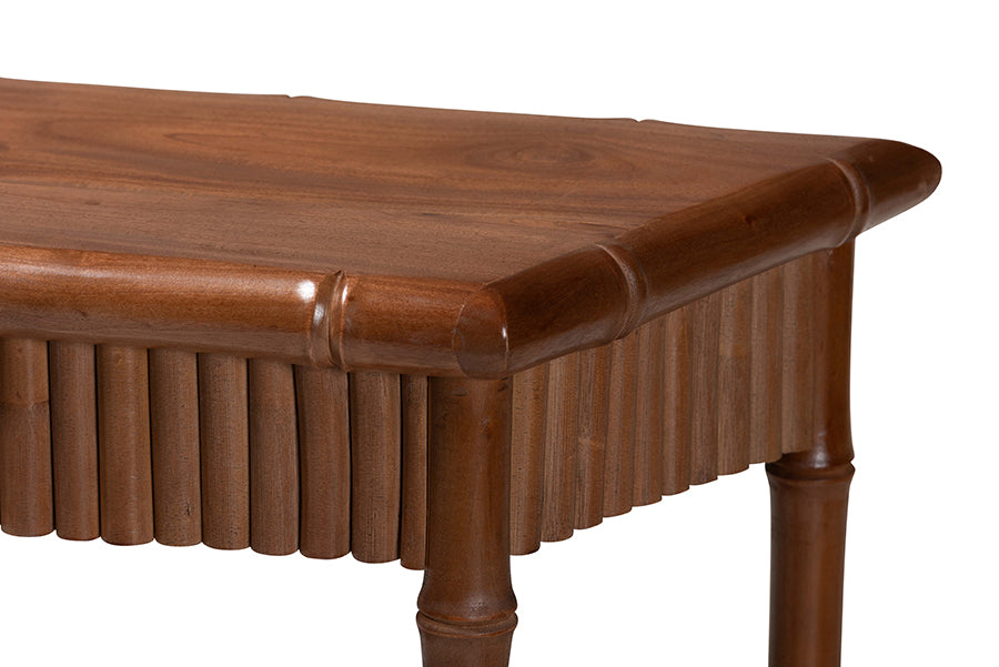 bali & pari Alessa Mahogany Wood Console Table - Fluted Wood Accent Table with Bamboo Motif and Two-Tier Display for Living Room, Entryway, or Hallway, 32 in.