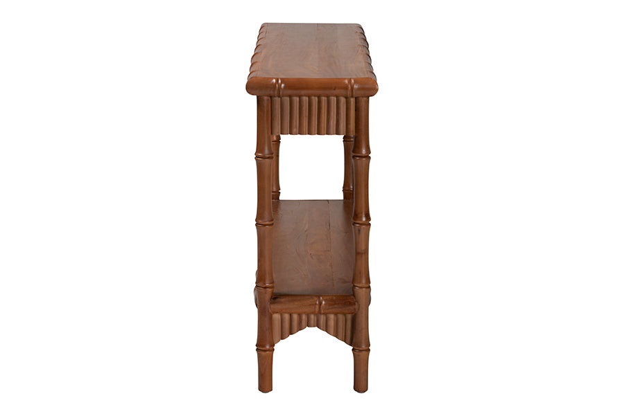 bali & pari Alessa Mahogany Wood Console Table - Fluted Wood Accent Table with Bamboo Motif and Two-Tier Display for Living Room, Entryway, or Hallway, 54 in.